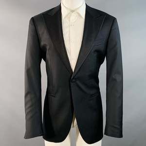 SUITSUPPLY Long Black Wool Peak Lapel Sport Coat